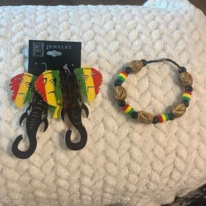 Colorful Elephant Earrings and Beaded Bracelet Set